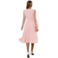 thumbnail image 4 of Sedceaty Women's Spring Autumn Midi Dress Long Sleeve V Neck Pleated Lace Patchwork Dress, 4 of 8