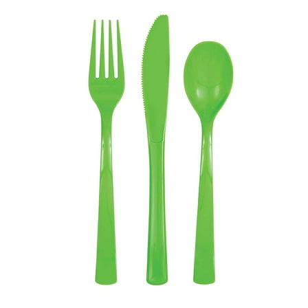 Unique Industries 39488 NEW Lime Green Plastic Silverware Set for 6 Guests (18 Pieces)