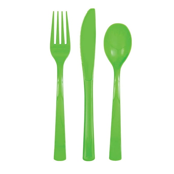 Unique Industries 39488 NEW Lime Green Plastic Silverware Set for 6 Guests (18 Pieces)
