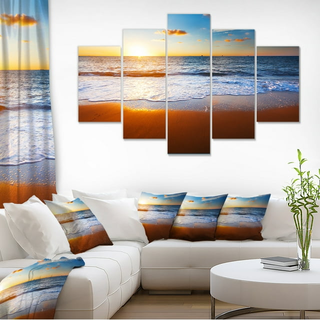 Blue Sea and Sky with Sandy Beach - Seashore Canvas Art Print