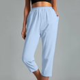 thumbnail image 5 of AWXNJUX Trousers Pants for Women Women's Solid Color Elastic Waist Stitching Straight High Waist Cropped Casual Pants Women Pants Womens Casual Pants Wide Leg Pants (Light Blue,S), 5 of 5