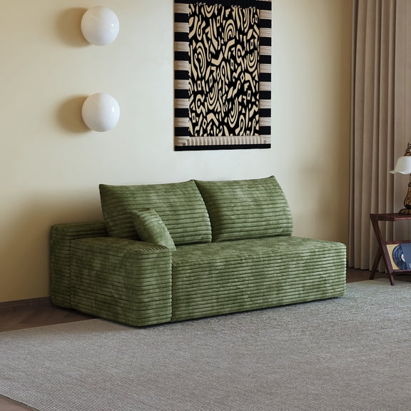 3-Seater Right Sectional Sofa, Green Corduroy Modular Cloud Couch, No Assembly Required Deep Seat Sofa, Space Saving Furniture for Living Room, Apartment, Right Facing Chaise