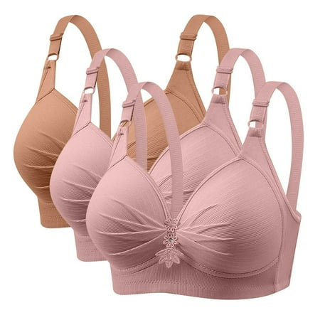 GERsome Women s Pack of 3 Push Up Bra Wireless Padded No Underwire Back Closure Bralettes Sports Bras Comfort Sleep Bra Full Coverage 3PC#2Pink/Khaki M