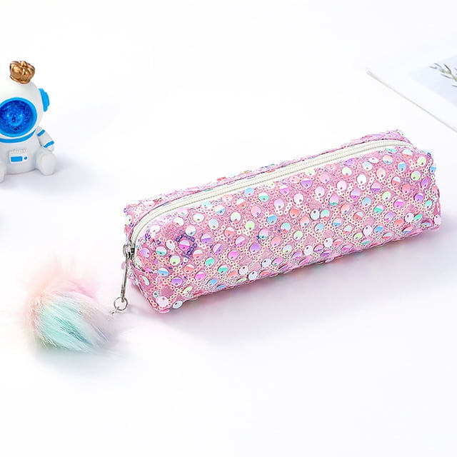 pstuiky Estuche para tizas con purpurina, estuche brillante para lápices, estuche para lápices con lentejuelas para estudiantes, neceser