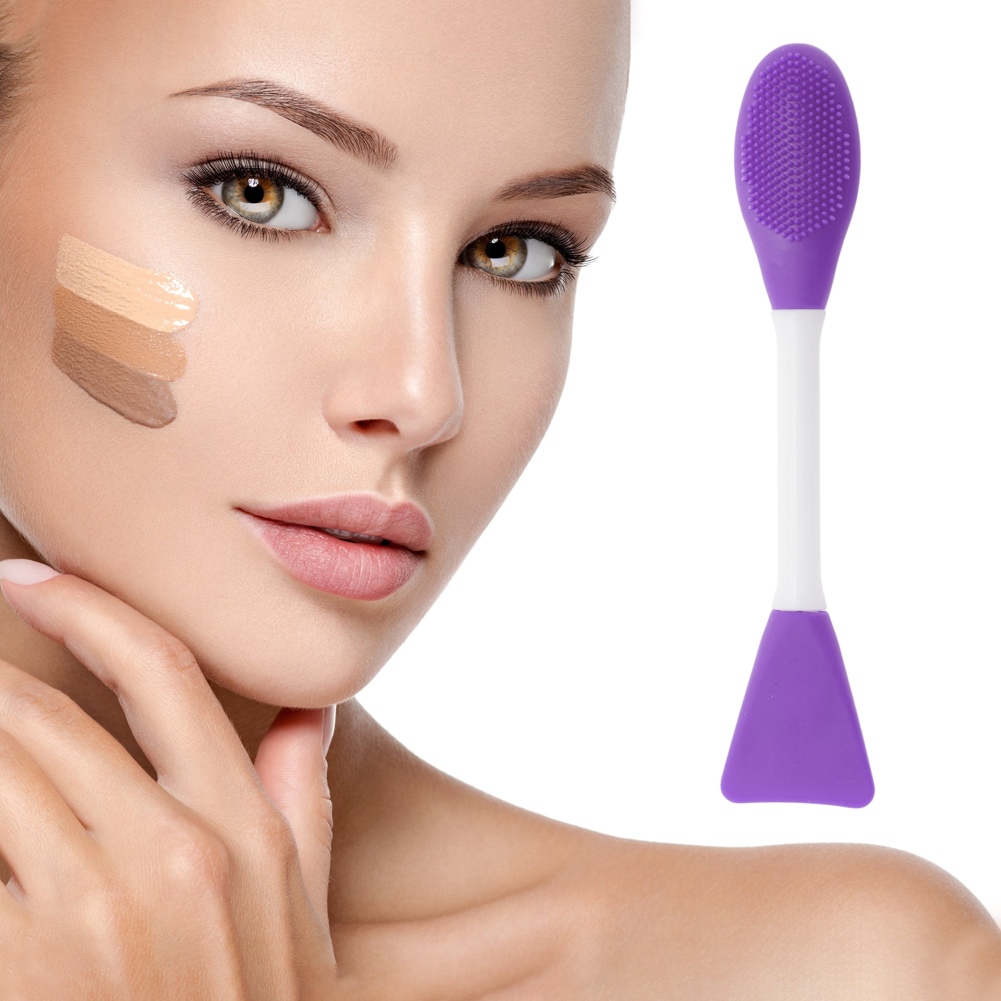 Unique Bargains Smooth Double-headed Facial Mask Brush 2 Pcs Purple