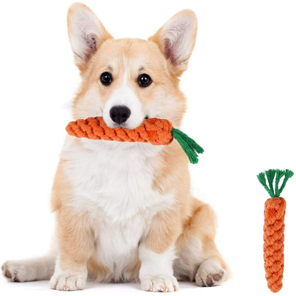 Walbest Puppy Chew Toys Carrot, Durable Braided Rope Dog Toy for Cats, Small Dog Teeth Cleaning (1Pc)