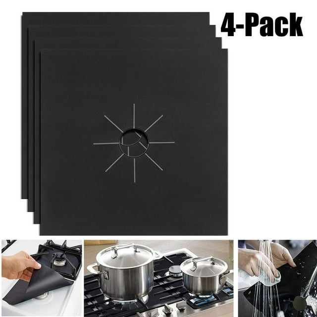 4Pcs Stove Burner Covers Reusable Square Gas Range Protector Heat Resistant Non-stick Stove Liner Covers for Kitchen Easy to Clean 11‘‘ x 11‘‘