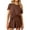 Brown, variant on MOSHU Womens Pajamas Sets Ribbed Knits Tops and Elasticated Waist Shorts with Pocket Ruffle Edge Lounge Sets