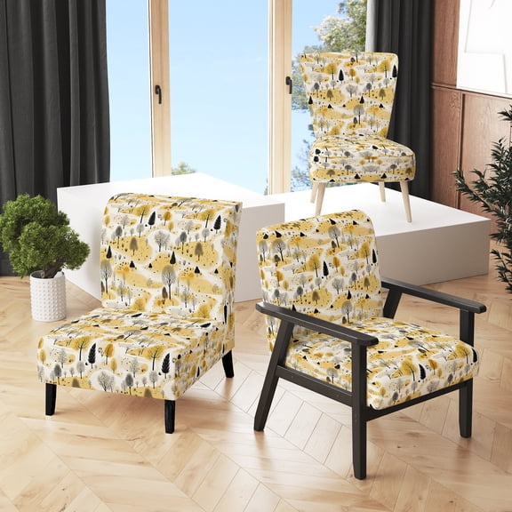 Designart "Fall Foliage Serenity III" Yellow Floral Upholstered Accent Chair - Cottage Arm Chair For Living Room