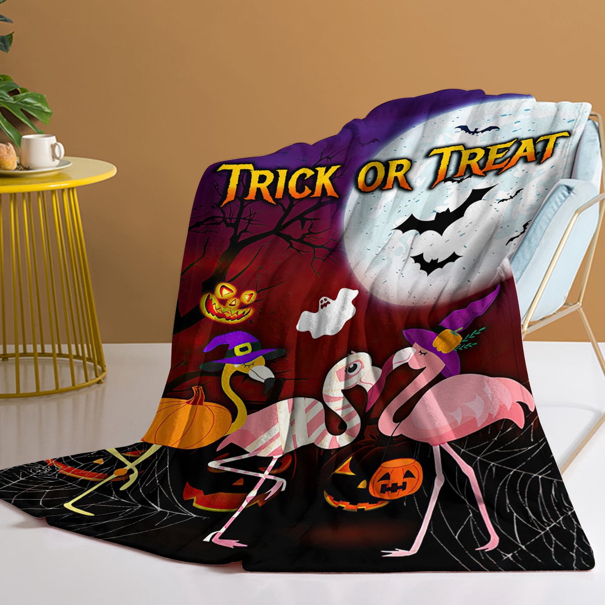 Halloween Cartoon Flamingo Flannel Blanket - Soft, Scenic, Lightweight, Suitable for Sofa, Office, Bed, Nature, Travel Four-season Gift, Variety 60*80cm
