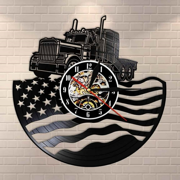 YanGxx Proud USA Farmer Tractor Trailer Wall Clock Tractor American Flag Vinyl Record Wall Clock Farmhouse Decor Patriotic Farmers Gift