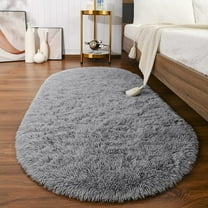 Dwelke Fluffy Rugs for Bedroom,Shag Cute Area Rug for Girls/Boys and Kids Baby Room Home Decor,Oval Indoor Carpet for Nursery Dorm Living Room 2.6'x5.3'Gray