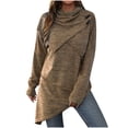 thumbnail image 2 of WREESH Women Casual Solid Color Turtleneck Long Sleeve Button Jacket Spliced Knit Sweater, 2 of 5