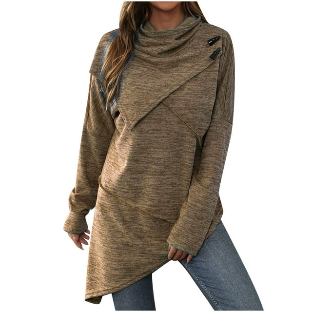 Women Fashion Casual Turtleneck Solid Color Long Sleeve Button Jacket Spliced Knit Sweater