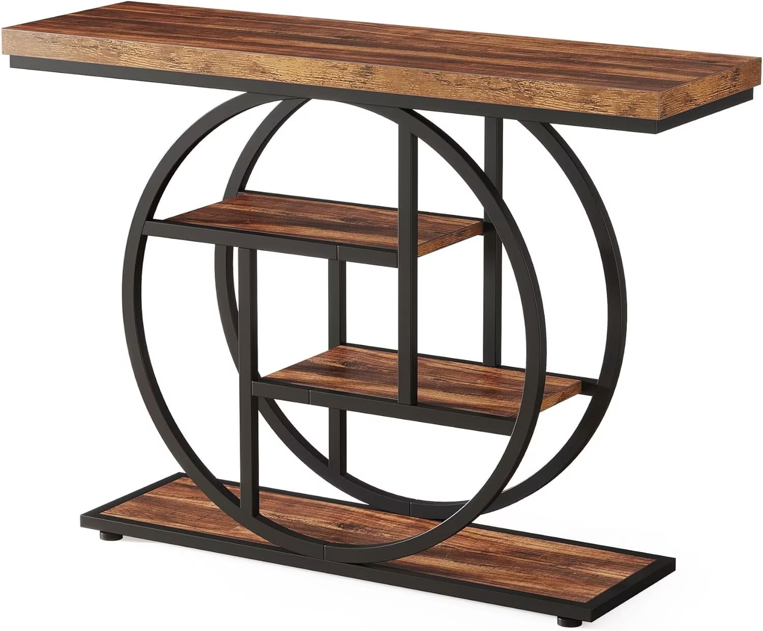 MAYEERTY 41.3" Industrial Console Table, 4-Tier Wood Accent Sofa Table for Entryway, Hallway, Living Room, Narrow Design