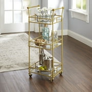 Silverwood Collier 3-Tier Square Bar Cart with Glass Shelf, Gold, 38"