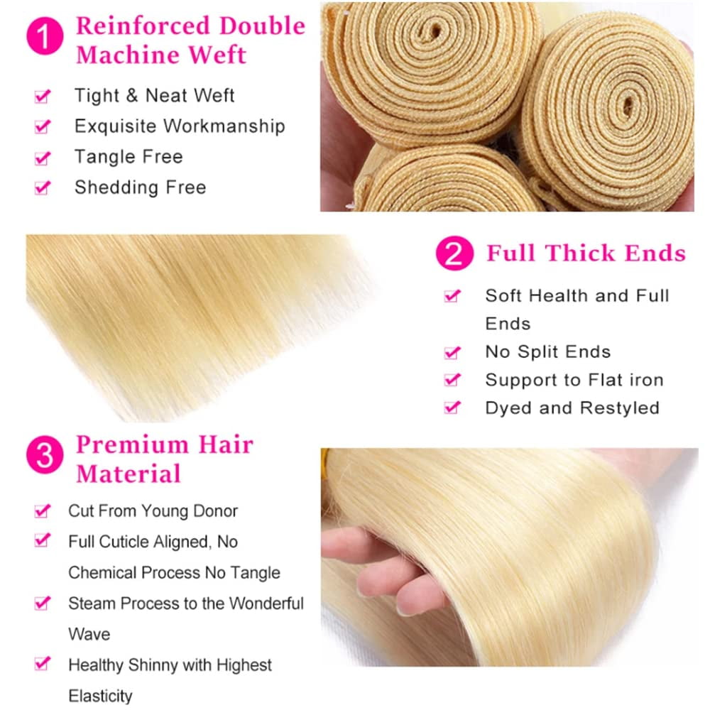 Honey Blonde Bundles 613 Straight Bundles Human Hair 22 24 26 Inches Brazilian Virgin Hair 3 Bundles 300g Double Weft