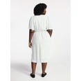 thumbnail image 3 of Terra & Sky Women's Plus Size Midi Wrap Dress with Elbow Sleeves, Sizes 0X-5X, 3 of 4