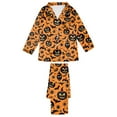 thumbnail image 6 of Halloween Pajamas Women Full Theme Printed Long Sleeve Pocket Button Down Lapel Shirts Loose Casual Pants Soft Fall Winter Nightwear Comfy Silk 2 Pc Loungewear Sets Woman Orange L, 6 of 6