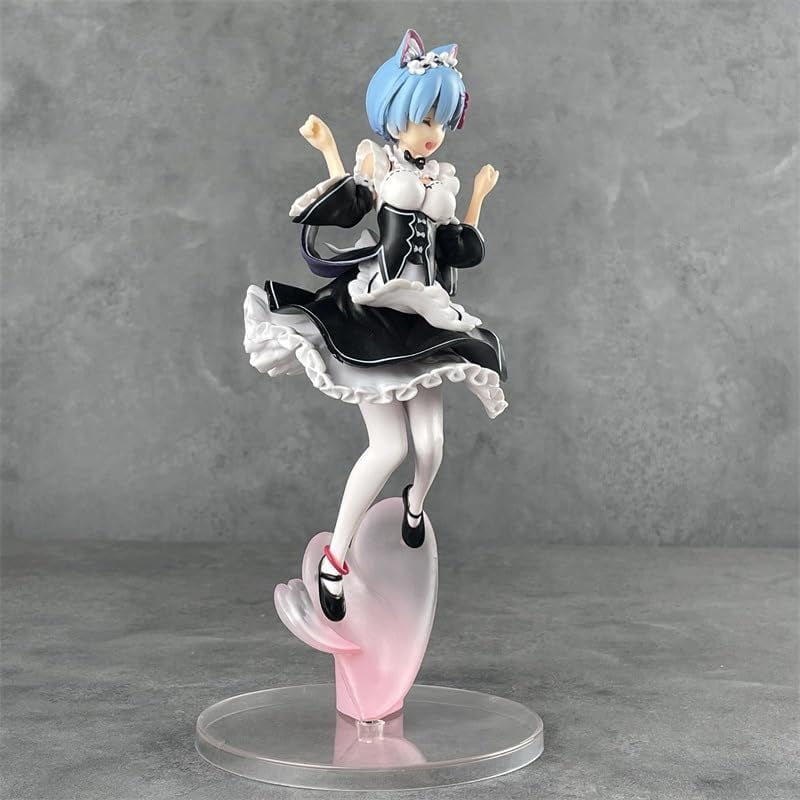 Newly Rem Figure Cat Ear Maid Rem Action Figures 23cm/9.1inch PVC Character Figurine Cosplay Model Collectible for Anime Fans Gifts