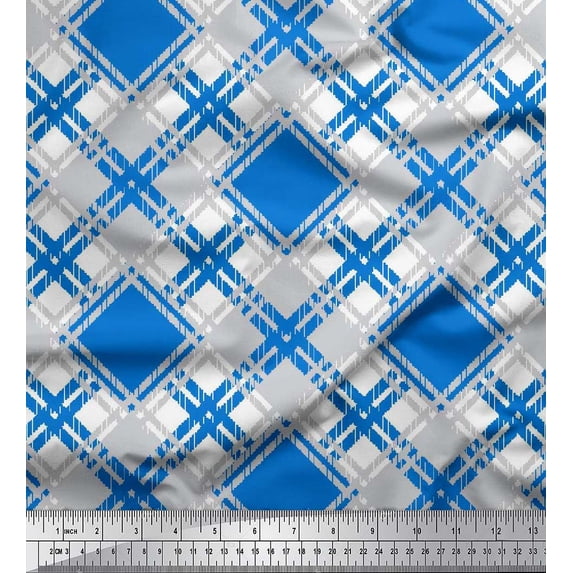 Soimoi Polyester Crepe Fabric Diagonal Check Printed Craft Fabric by The Yard 52 Inch Wide