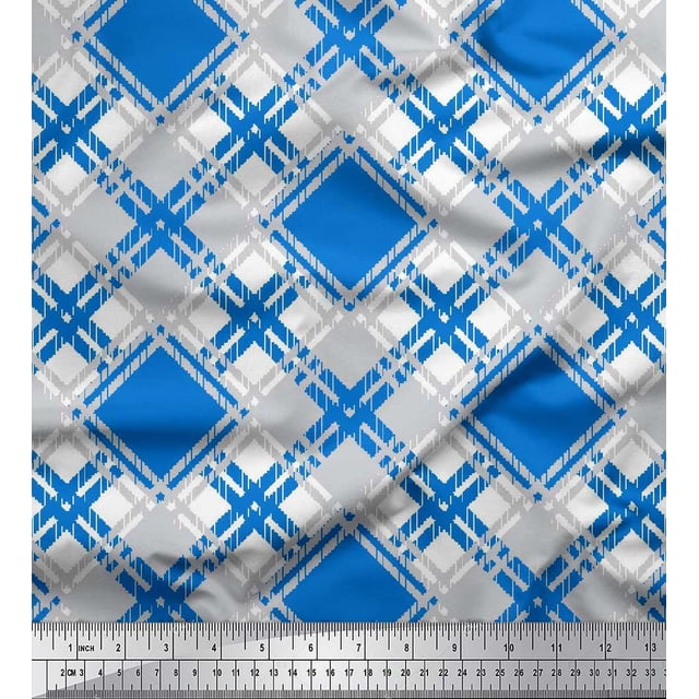 Soimoi Moss Tissu Georgette à Carreaux Diagonaux Imprimé 1 Yard 42 Pouces de Large