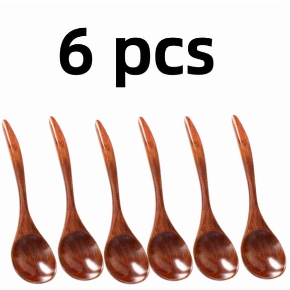 Vruelia Wooden Spoons for Eating, 6 Pieces Natural Wood Eating Spoon, 7 Inch Eco-Friendly Handmade Teaspoon for D