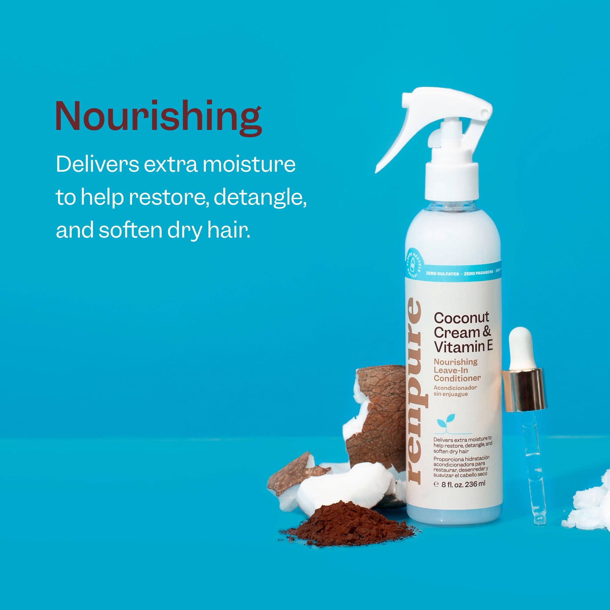 Renpure Coconut Cream and Vitamin E Nourishing Leave-In Conditioner, for All Hair Types, 8 oz