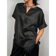 thumbnail image 3 of Top de satén de manga corta con cuello en V para mujer, blusa corta transpirable de Color puro para primavera y verano, 3 of 6