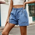 thumbnail image 6 of hoksml Women Denim Shorts Elastic Waist Pocket Loose Comfortable Splicing Type Fashion Jean Shorts 2025 Summer Clearance, 6 of 8