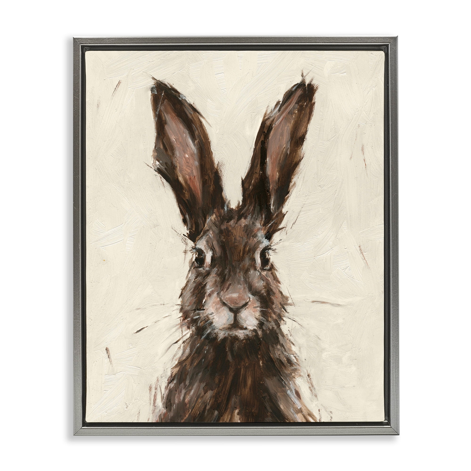 Stupell Industries Brown European Rabbit Hare Portrait Painting Luster Gray Framed Floating Canvas Wall Art, 16x20, by Ethan Harper