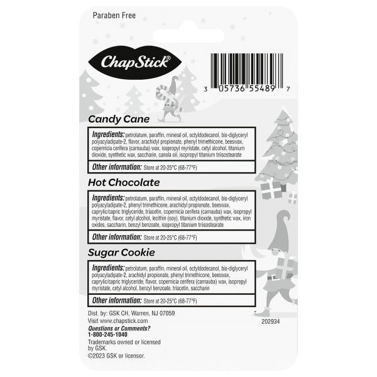 (2 pack) ChapStick Holiday Hot Chocolate, Candy Cane and Sugar Cookie Lip Balm, 0.15oz, 3 Pack