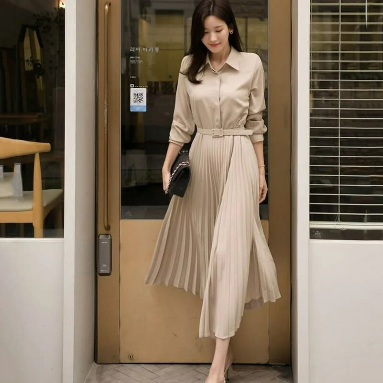 Elegant Korean Women Striped Patchwork A-line Short Dress Pants