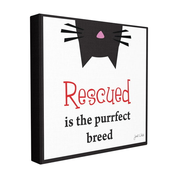 The Stupell Home Decor Collection Rescued Is The Purrfect Breed Black and White Typography Stretched Canvas Wall Art, 17 x 1.5 x 17