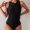 Black, variant on Women's Swimwear One Piece Tummy Control Underwire Under $10 New Solid Color Backless Zipper Strap Casual Swimsuit