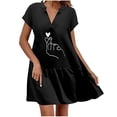 thumbnail image 1 of Robes d'Été en Lin pour Femmes à Manches Courtes, Décontractées, Amples, Robe Courte à Col en V, Imprimé Tendance, Robe T-Shirt Fluide, 1 of 7