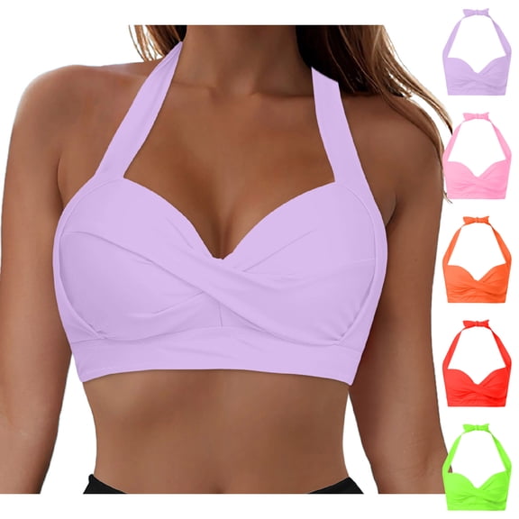 String Bikini Tops for Women Halter Neck Twist Front Bathing Suit Top Retro Swimwear Top No Bottom
