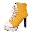 thumbnail image 7 of Heeled Ankle Boots for Women Fashion Round Toe Canvas Platform Heels Side Zipper Lace up Stilettos Furry Lined Booties Yellow Size 7, 7 of 7