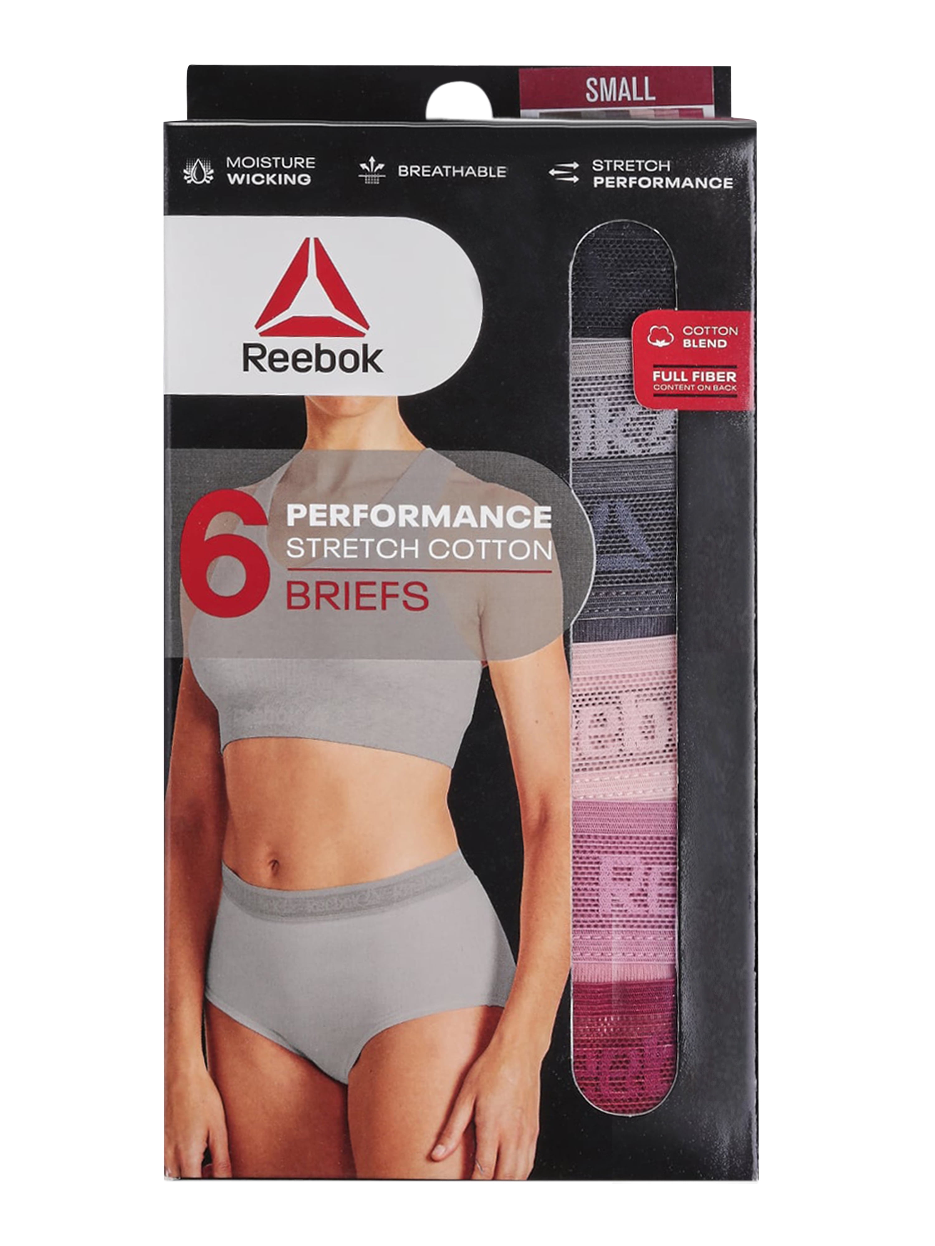 Reebok Women's Underwear Performance Cotton Brief Panties, 6-Pack, Sizes XS-3XL
