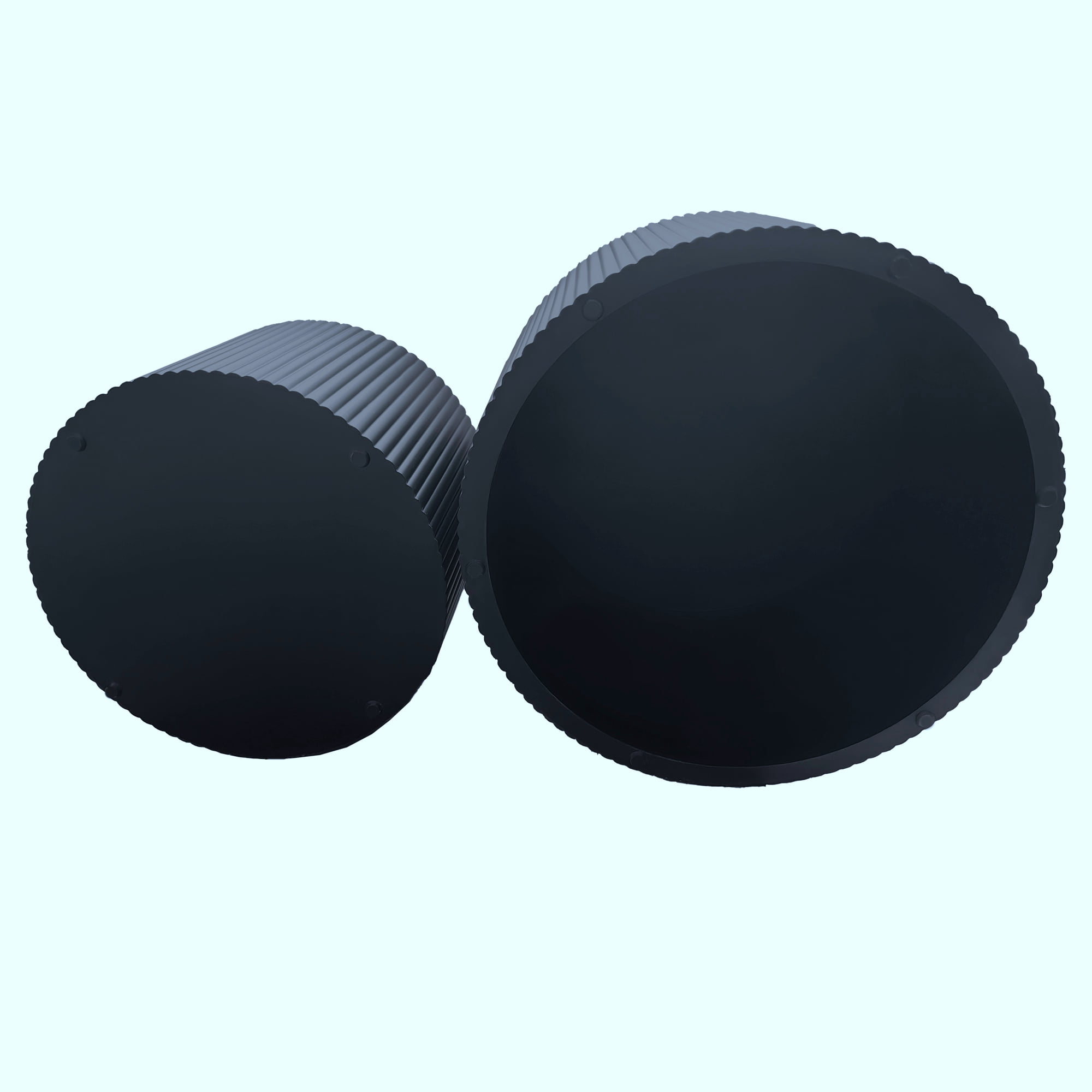Nesting Coffee Table Set of 2, Modern Drum Side Table End Table, Wave Stripe Round Coffee Table for Living Room, Bedroom, No Assembly, Black