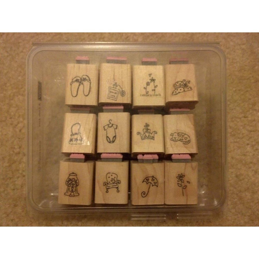 Stampin' Up! A Little Love Wood Mounted Mini Rubber Stamp Set of 12