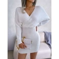 thumbnail image 3 of Women'S Cocktail Knitted Sweater Dress Long Sleeve Batwing Sleeve V-Neck Backless Mini Dress White M, 3 of 8