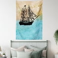 thumbnail image 4 of Nautical Tapestry, Hand Drawn Vintage Ship Motif Sailing on a Wavy Sea with Seagulls, Wall Hanging for Bedroom Living Room Dorm Decor, 40W X 60L Inches, Beige Pale Blue and Black, by Ambesonne, 4 of 5