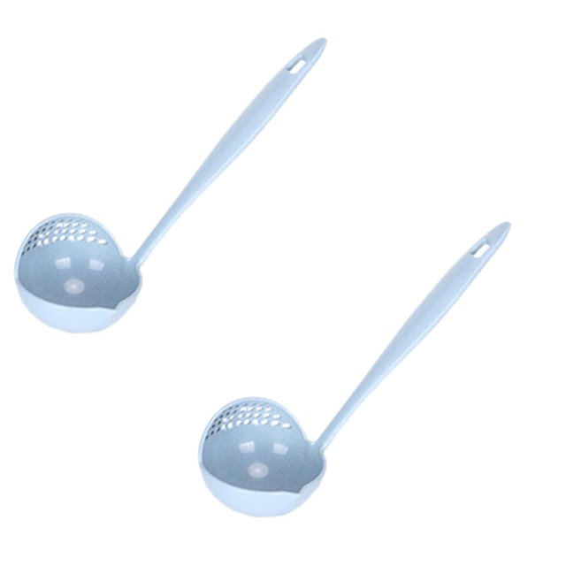 Oleegame 2PC Kitchen Utensils Set Wheat Straw Two In One Household Kitchen Soup Spoon Long Handled Colander Filter Mesh Cutlery Hotpot Spoon Restaurant Fishing Spoon Blue