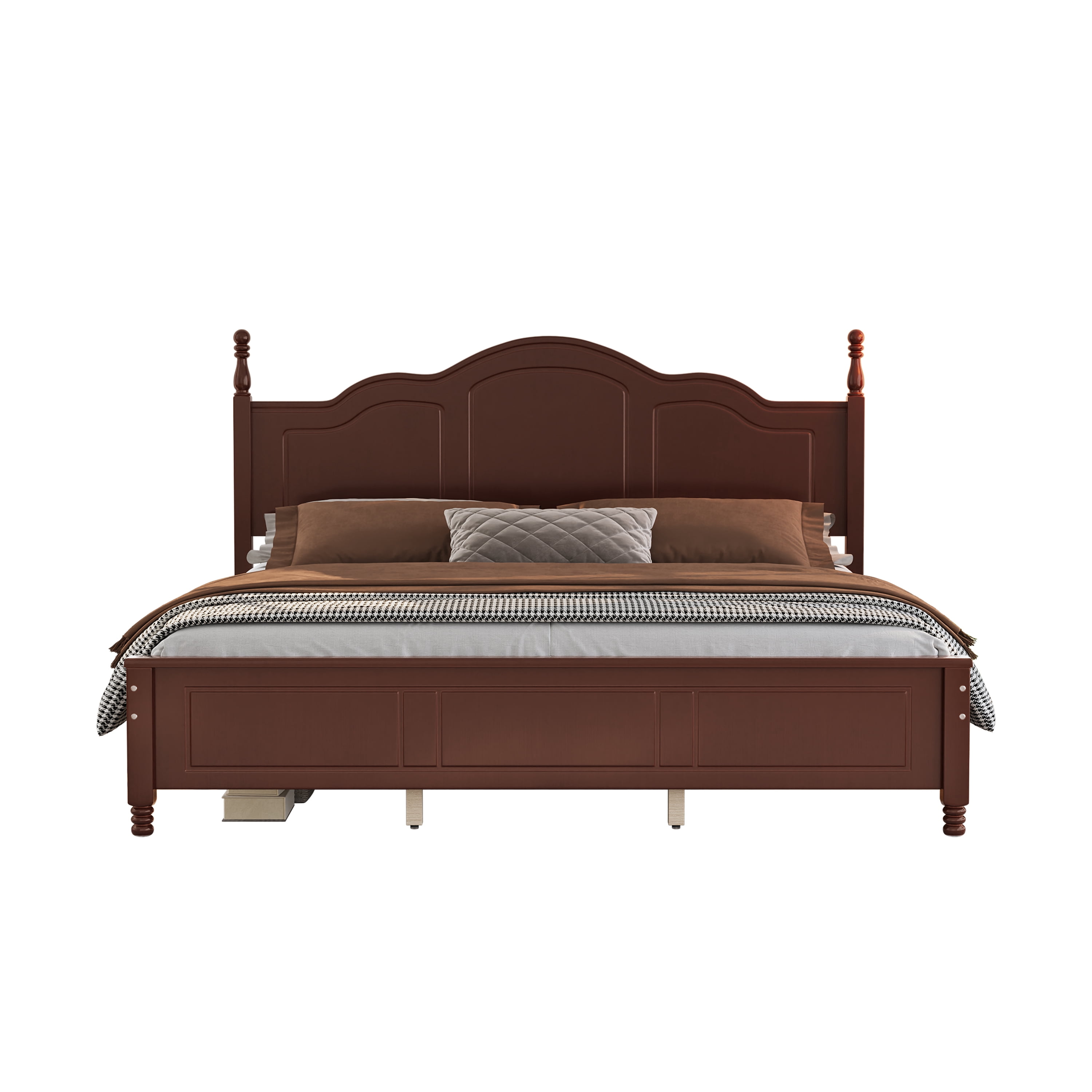 Euroco Wood King Size Platform Bed, Dark Walnut