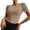 Khaki, variant on Vetement Femme ete 2025 Women's Elastic Solid Color Round Necked Short Sleeved Knitted Overcoat Oversized Tee Shirts for Women Casual Shirts for Women T Short Sleeve Long Sleeves Tech Pack Long M M
