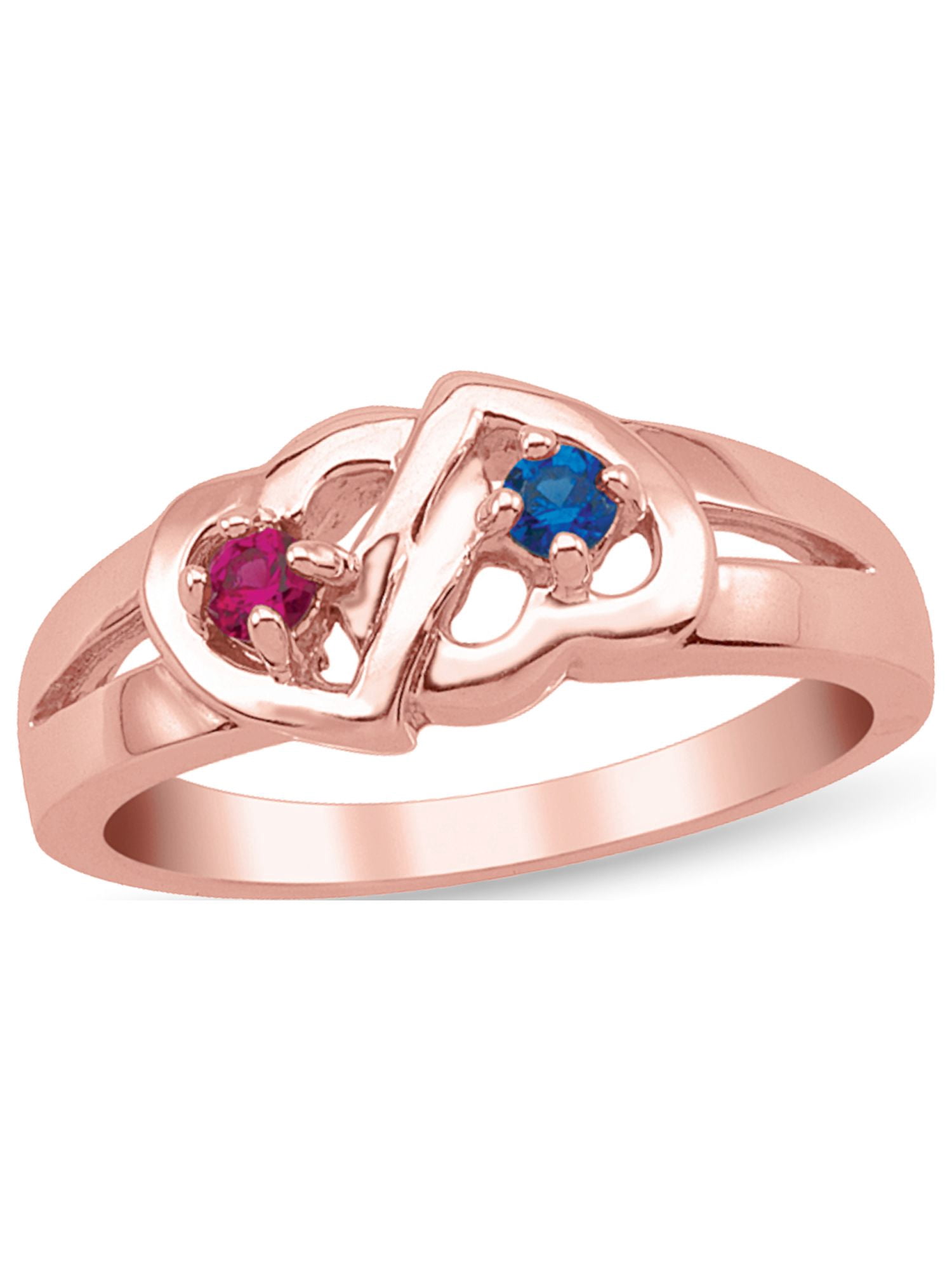 Personalized Double Hearts Birthstone Couple's Ring in 14K Gold by Jewlster