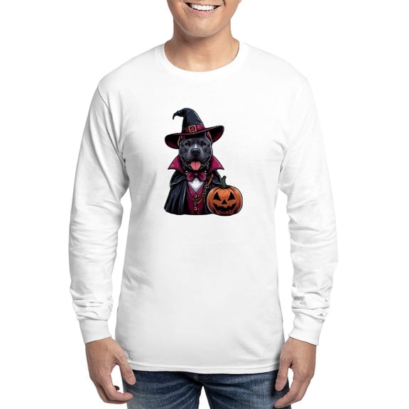CafePress - Costumed Pitbull Halloween Men's Long Sleeve T Shirt - Unisex Cotton Long Sleeve T-Shirt