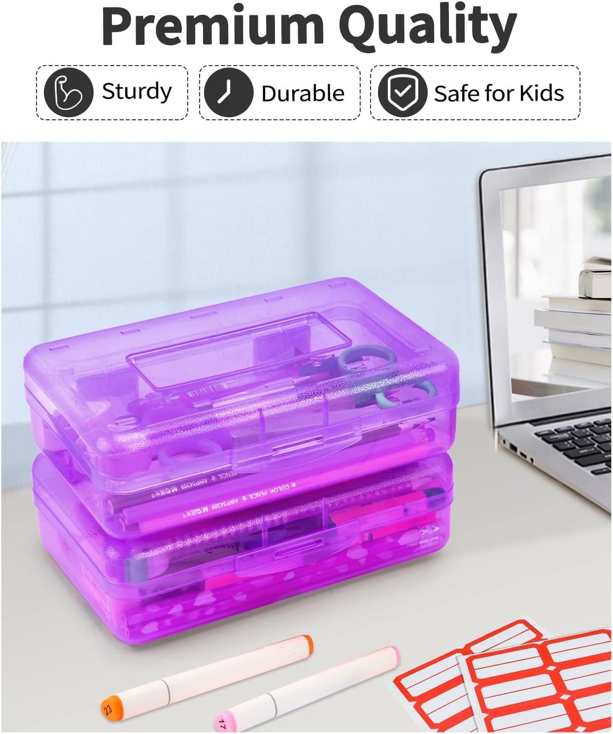 Uiz Merueh 6 Pack Plastic Pencil Box Clear Pencil Case with Lid Bulk Snap Closure Hard Large Capacity Pencil Box Pen Pencil Holder Storage Organizer Box