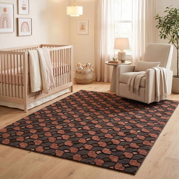 Hauteloom Novella Living Room, Bedroom Machine Washable Area Rug - Contemporary - Brown, Copper, Terracotta - 1'11" x 2'11"